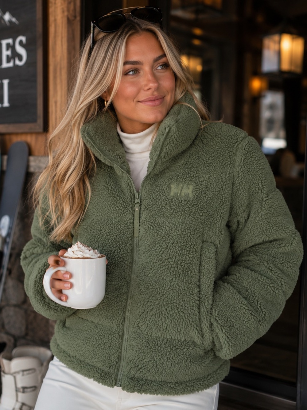 Helly Hansen Yu Teddy Pile Jacket XS Sherpa Fleece Full Zip Olive Green